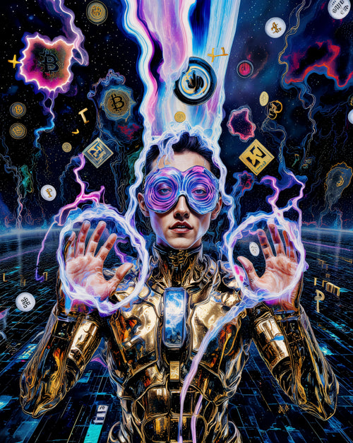 Transdimensional Trippers 407, surreal AI-generative portrait by MLow, hand-finished fine art print