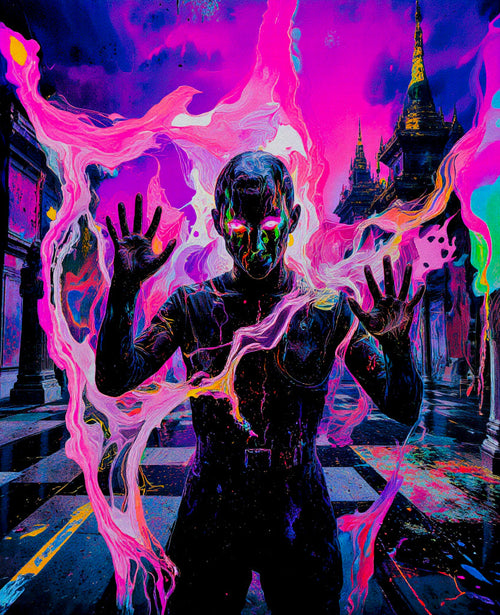 Transdimensional Trippers 408, surreal AI-generative portrait by MLow, hand-finished fine art print