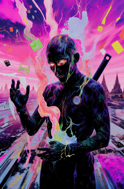 Transdimensional Trippers 409, surreal AI-generative portrait by MLow, hand-finished fine art print