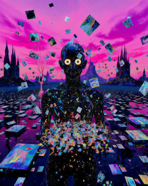 Transdimensional Trippers 414, surreal AI-generative portrait by MLow, hand-finished fine art print
