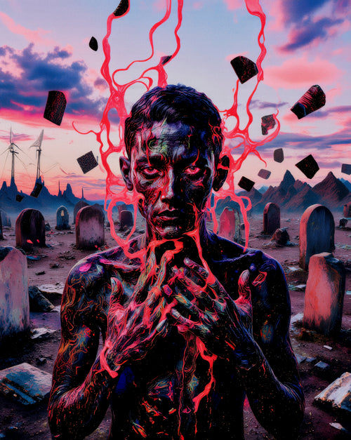 Transdimensional Trippers 419, surreal AI-generative portrait by MLow, hand-finished fine art print