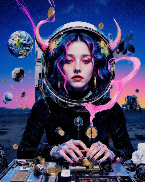 Transdimensional Trippers 420, surreal AI-generative portrait by MLow, hand-finished fine art print