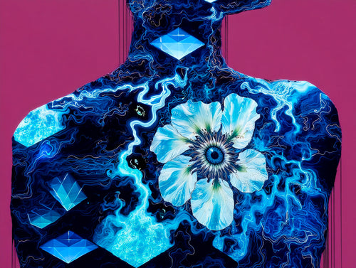 Transdimensional Trippers 421, surreal AI-generative portrait by MLow, hand-finished fine art print