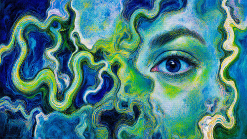 Transdimensional Trippers 464, surreal AI-generative portrait by MLow, hand-finished fine art print