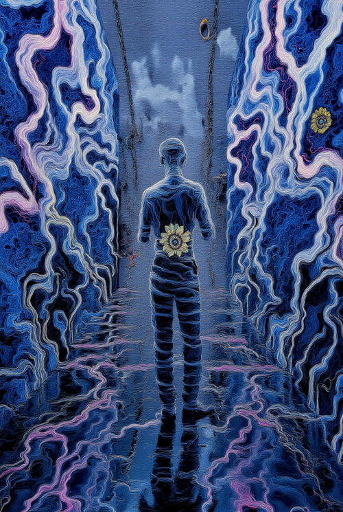 Transdimensional Trippers 496, surreal AI-generative portrait by MLow, hand-finished fine art print