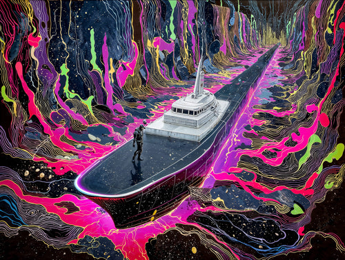 Solo Voyage, AI-generative abstract from MLow's Impermanent Loss series, hand-finished fine art print