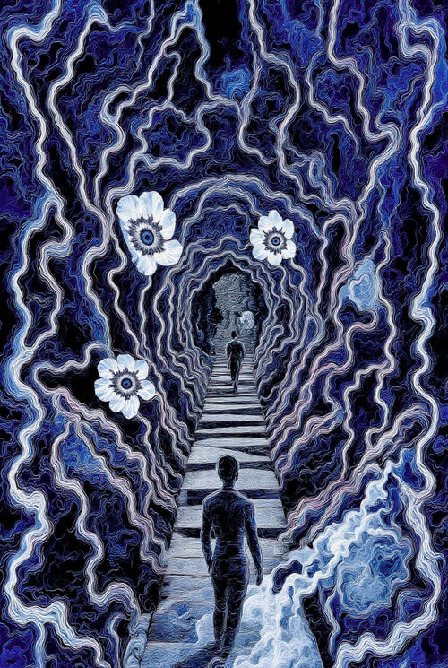 Transdimensional Trippers 044, surreal AI-generative portrait by MLow, hand-finished fine art print