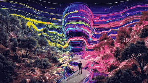 Brainmelt Valley, AI-generative abstract from MLow's Impermanent Loss series, hand-finished fine art print