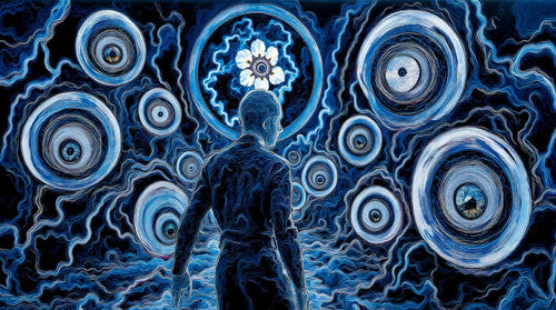 Transdimensional Trippers 098, surreal AI-generative portrait by MLow, hand-finished fine art print
